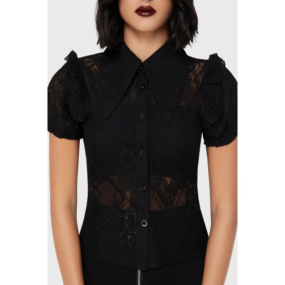 Killstar Tops - Killstar Vexina Black lace collar blouse size XXL
